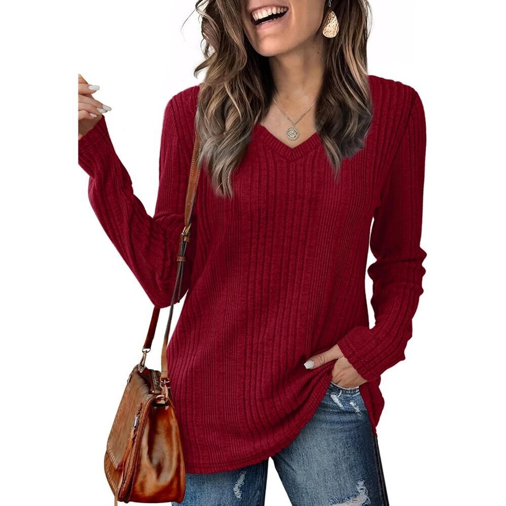 Womens Long Sleeve V Neck Shirt Lightweight Tunic Casual Fall Winter